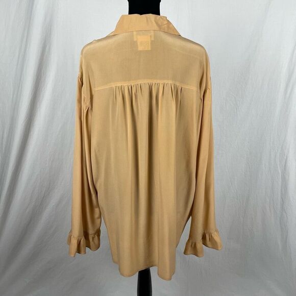 Vintage ICE 100% Silk Oversized Tan Button Down Shirt - Women’s M - Picture 3 of 6